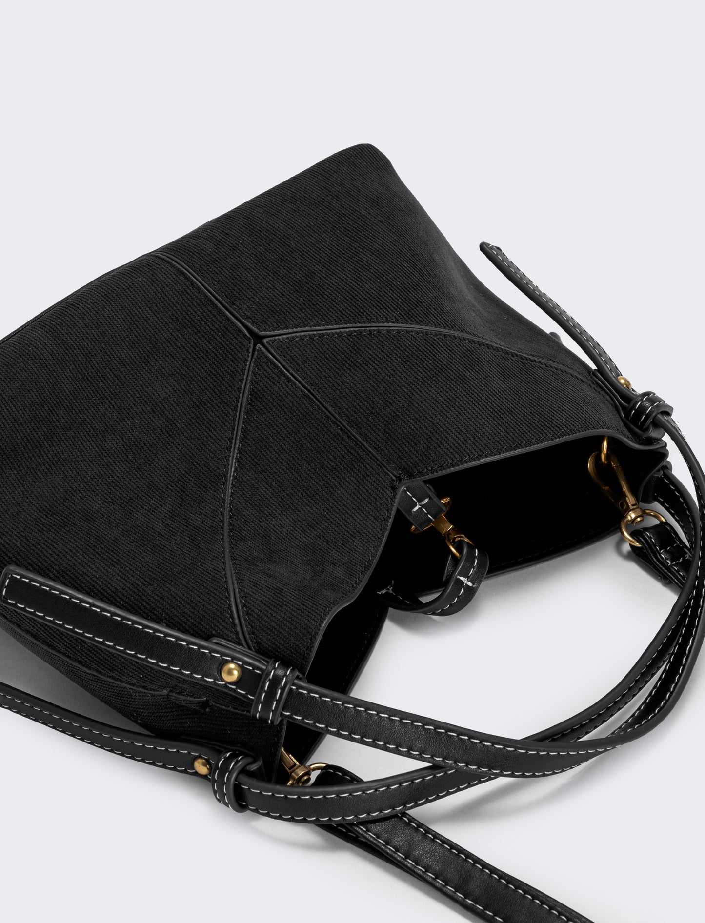 Velvet ribbed handbag with shoulder strap - Black