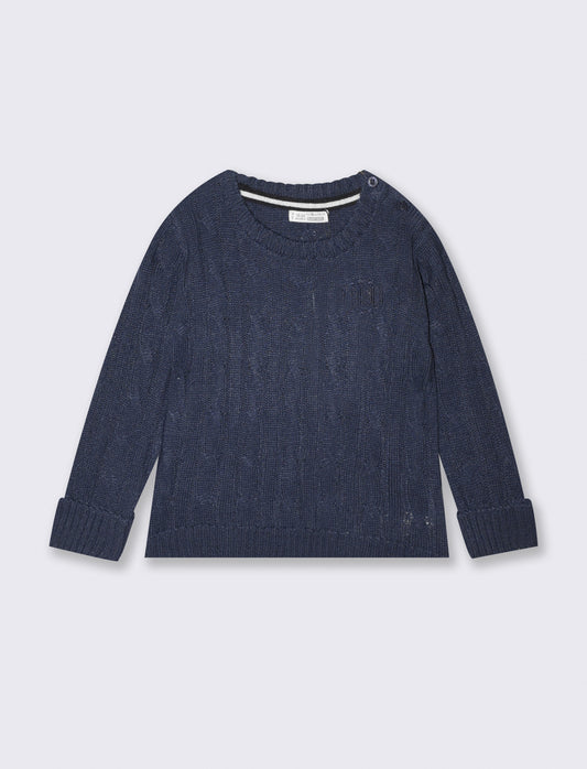 Maglia trecce con ricamo sul cuore - Blu