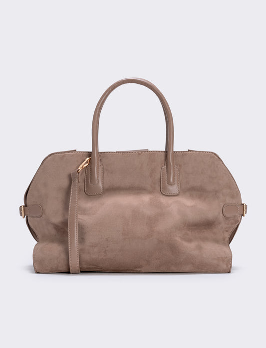 Borsa grande in suede con manici sintetici - Beige