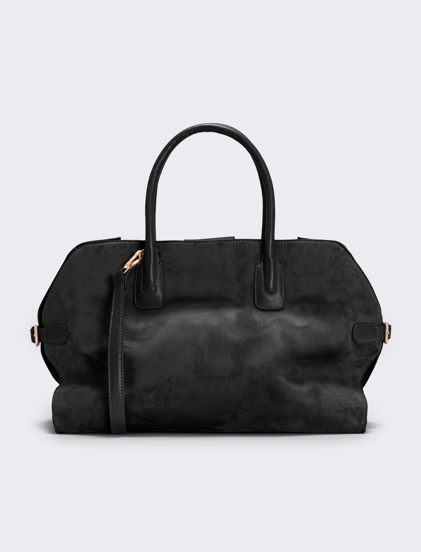 Large suede bag with synthetic handles - Black