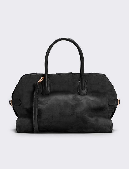 Borsa grande in suede con manici sintetici - Nero