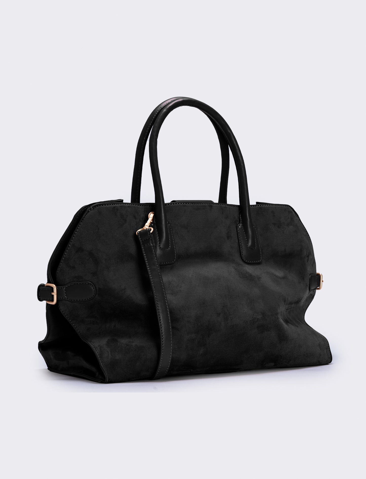 Large suede bag with synthetic handles - Black