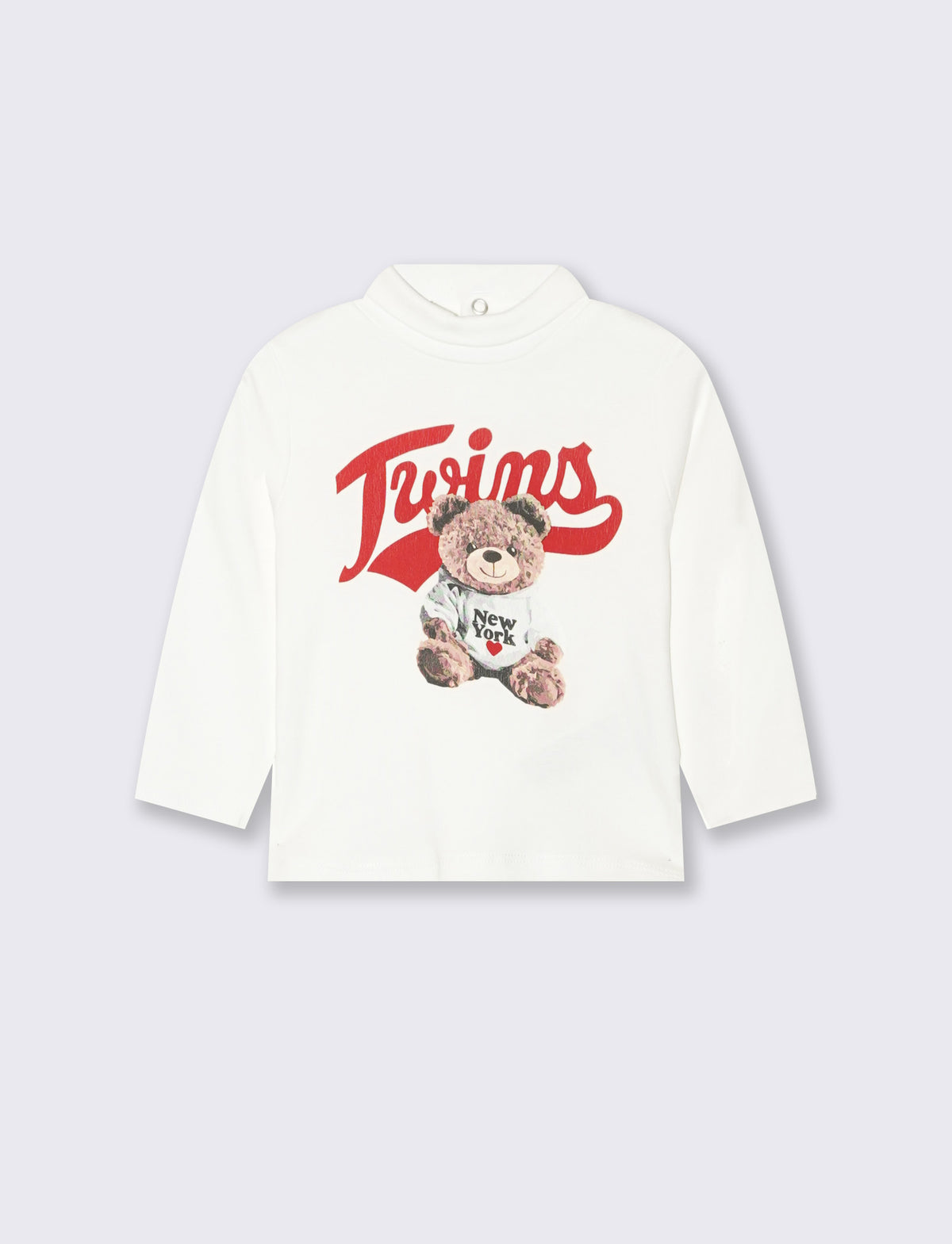High Neck Casual Print T-Shirt - White