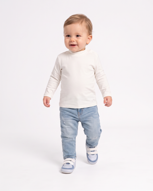 Turtleneck solid color interlock T-shirt - White