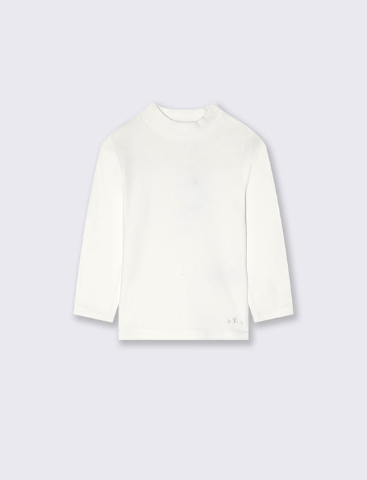 T-shirt interlock collo alto tinta unita - Bianco latte