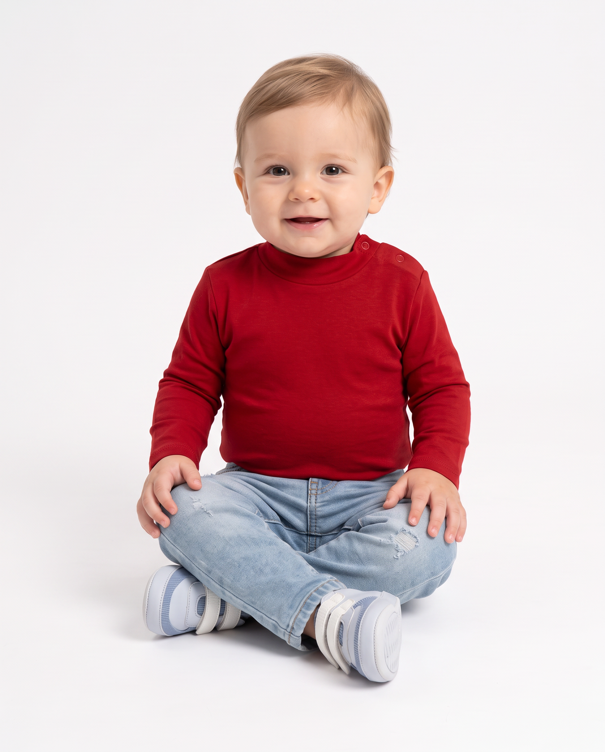Turtleneck solid color interlock T-shirt - Red