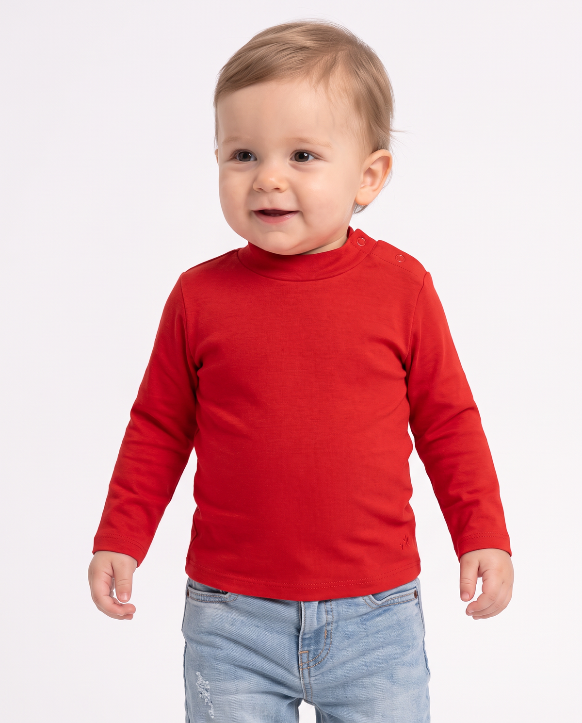 Turtleneck solid color interlock T-shirt - Red