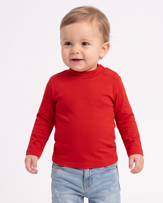 Turtleneck solid color interlock T-shirt - Red