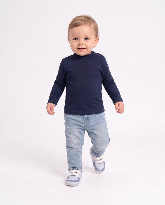 Turtleneck solid color interlock T-shirt - Blue