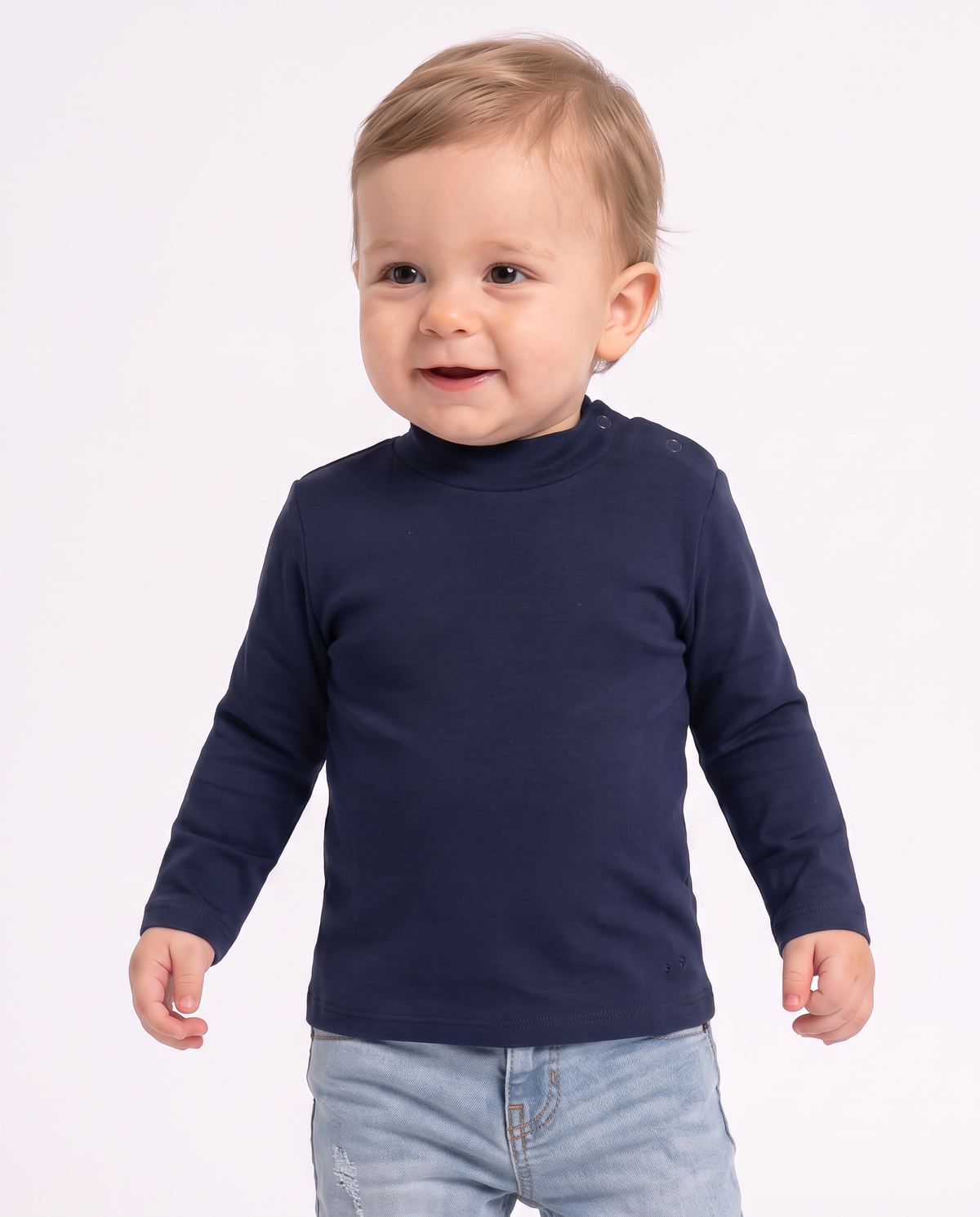 Turtleneck solid color interlock T-shirt - Blue