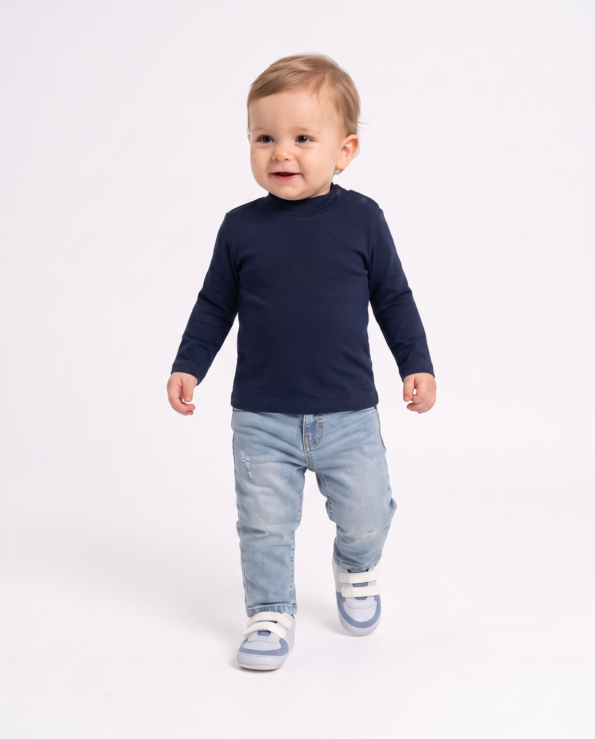 Turtleneck solid color interlock T-shirt - Blue