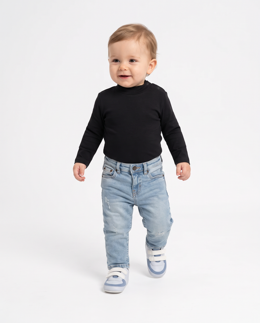 Turtleneck solid color interlock T-shirt - Black