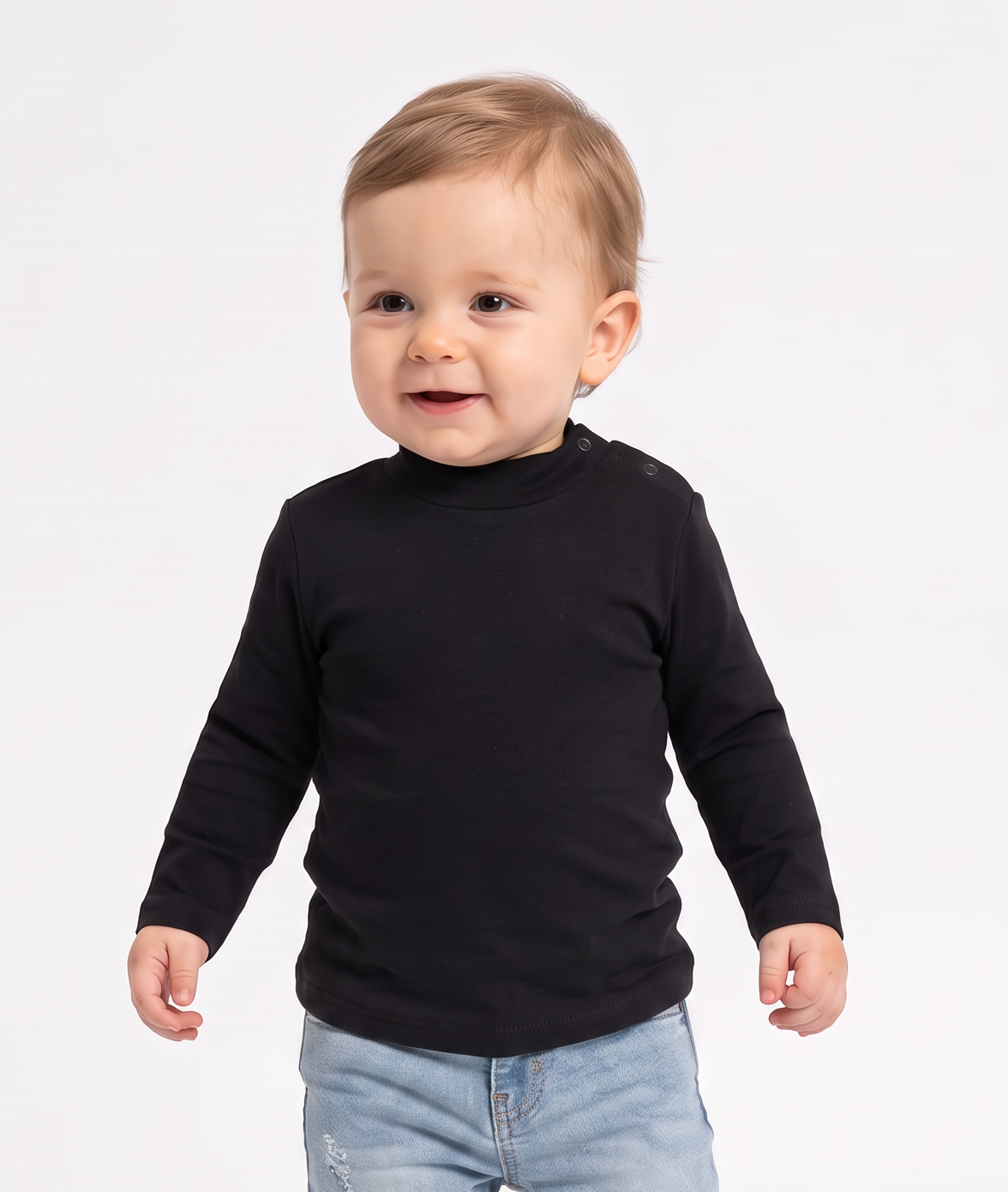 Turtleneck solid color interlock T-shirt - Black
