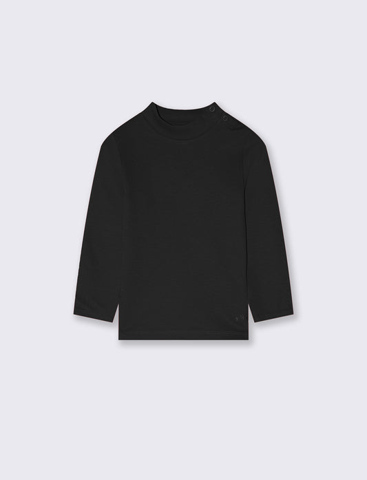 T-shirt interlock collo alto tinta unita - Nero