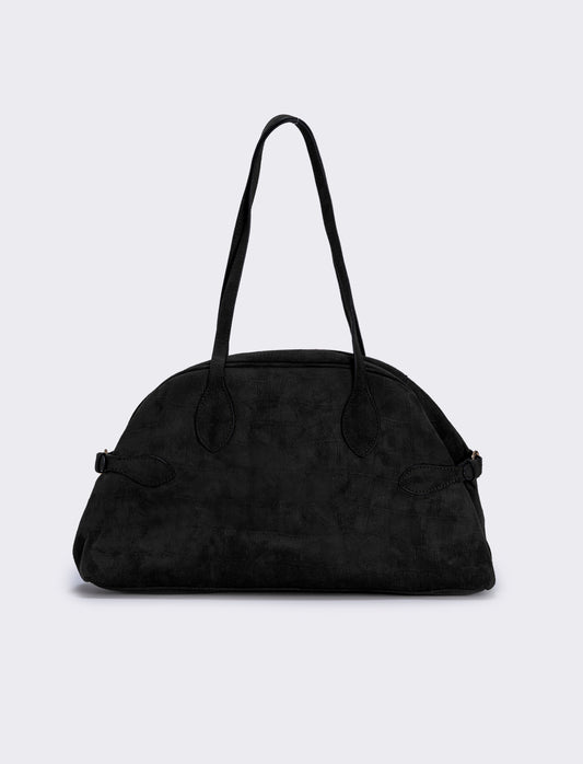Borsa bowling suede con stampa cocco - Nero