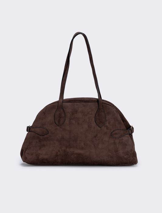 Borsa bowling suede con stampa cocco - Moro