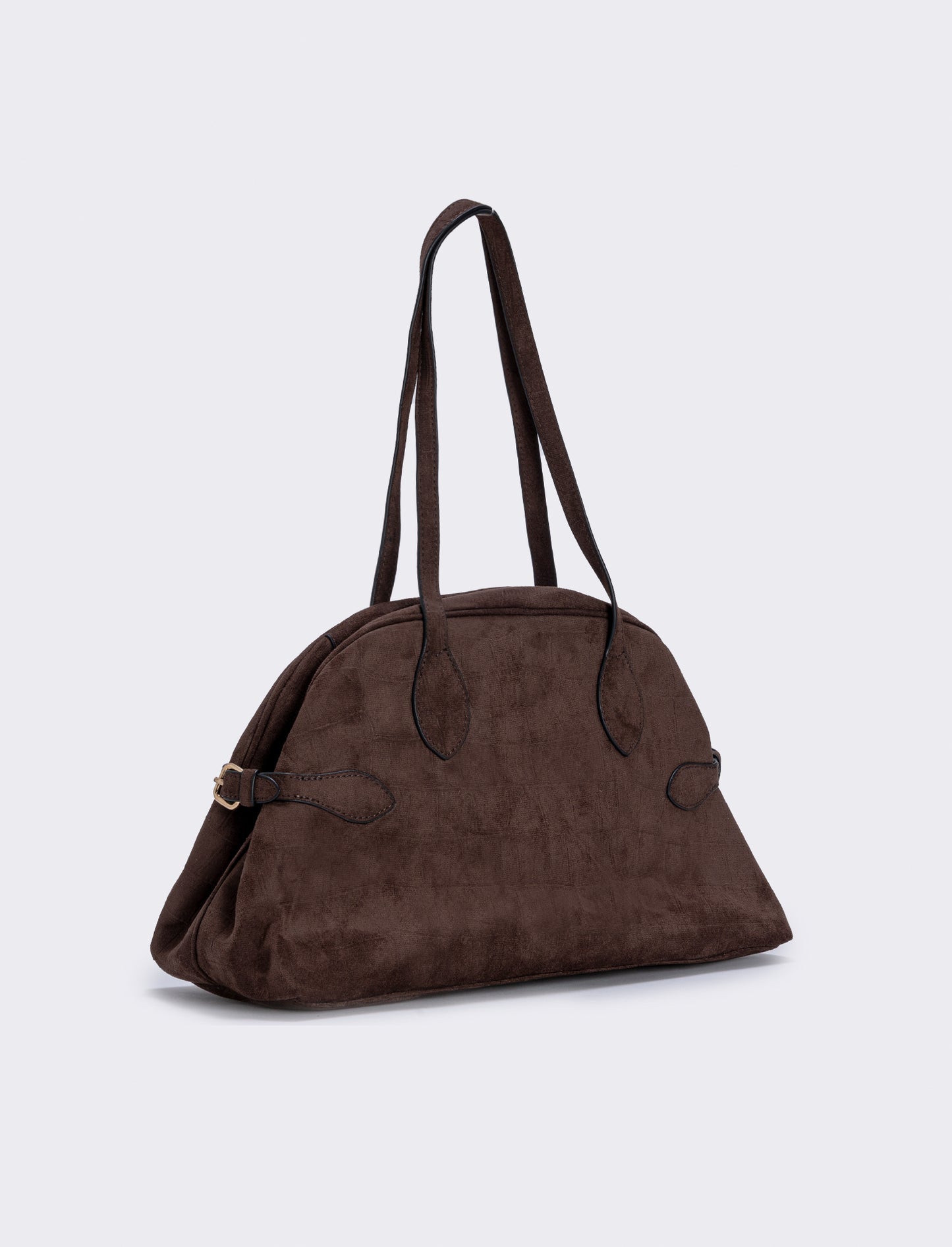 Borsa bowling suede con stampa cocco - Moro