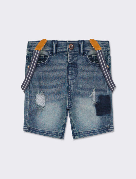 Bermuda in denim con rotture - Denim