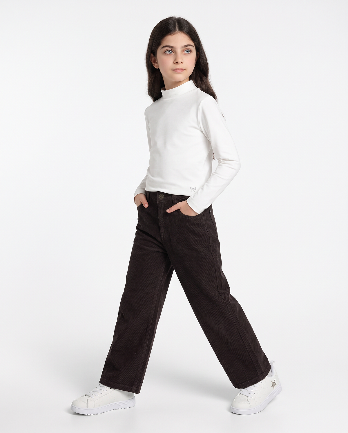 Long sleeve high neck T-shirt interlock - White