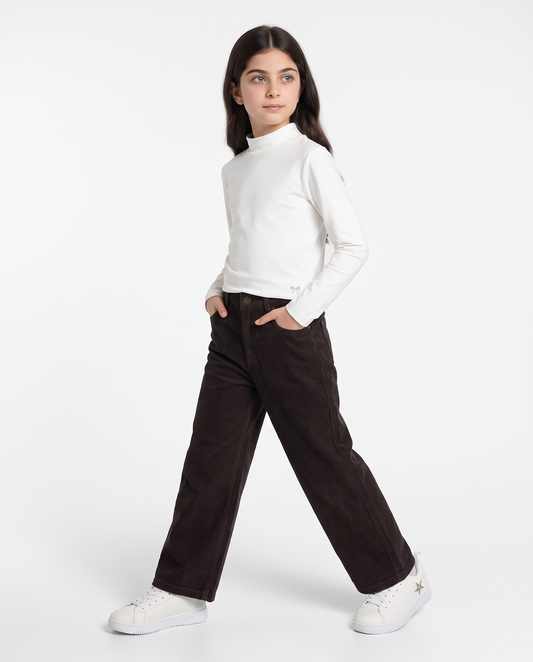Long sleeve high neck T-shirt interlock - White