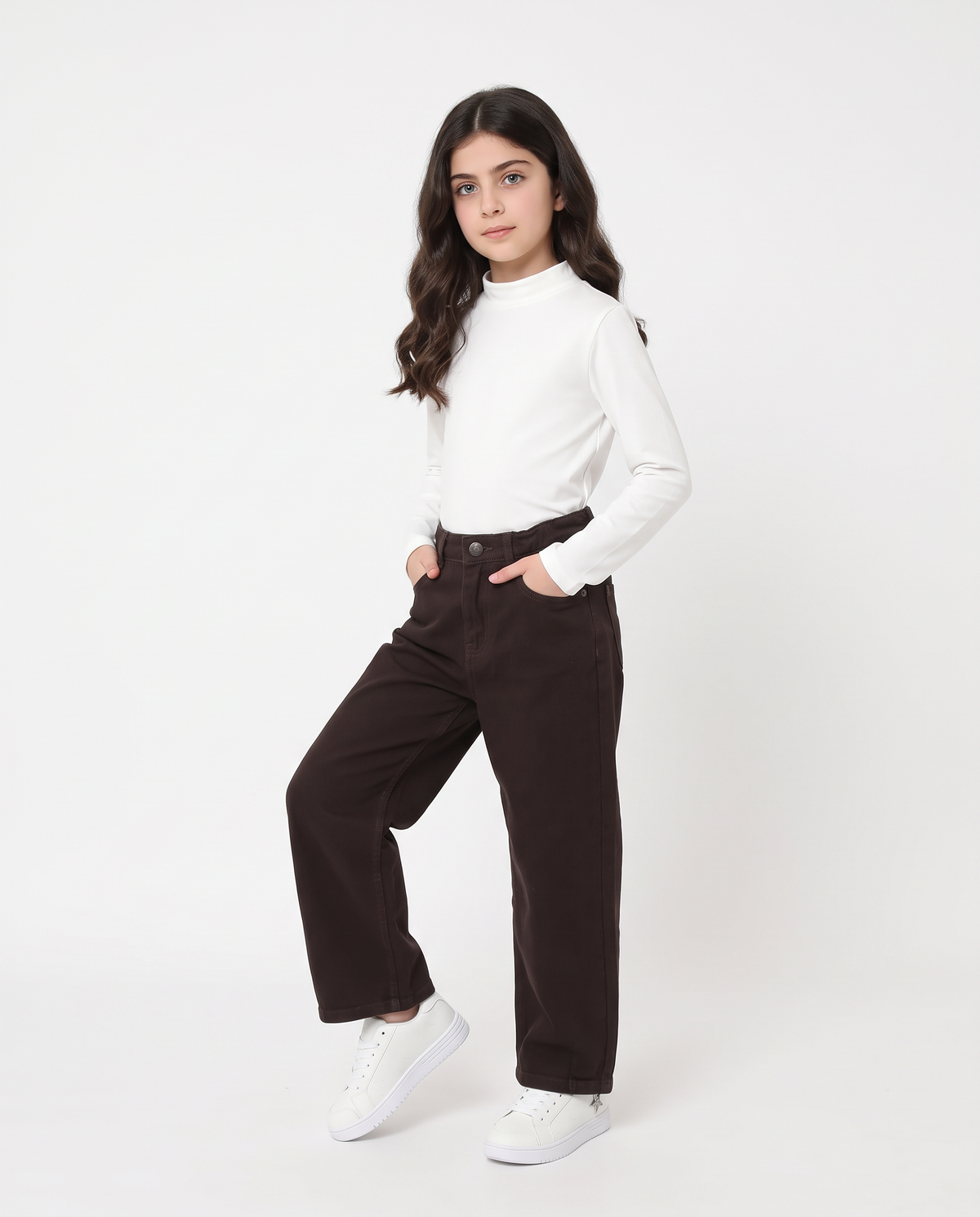 Long sleeve high neck T-shirt interlock - White