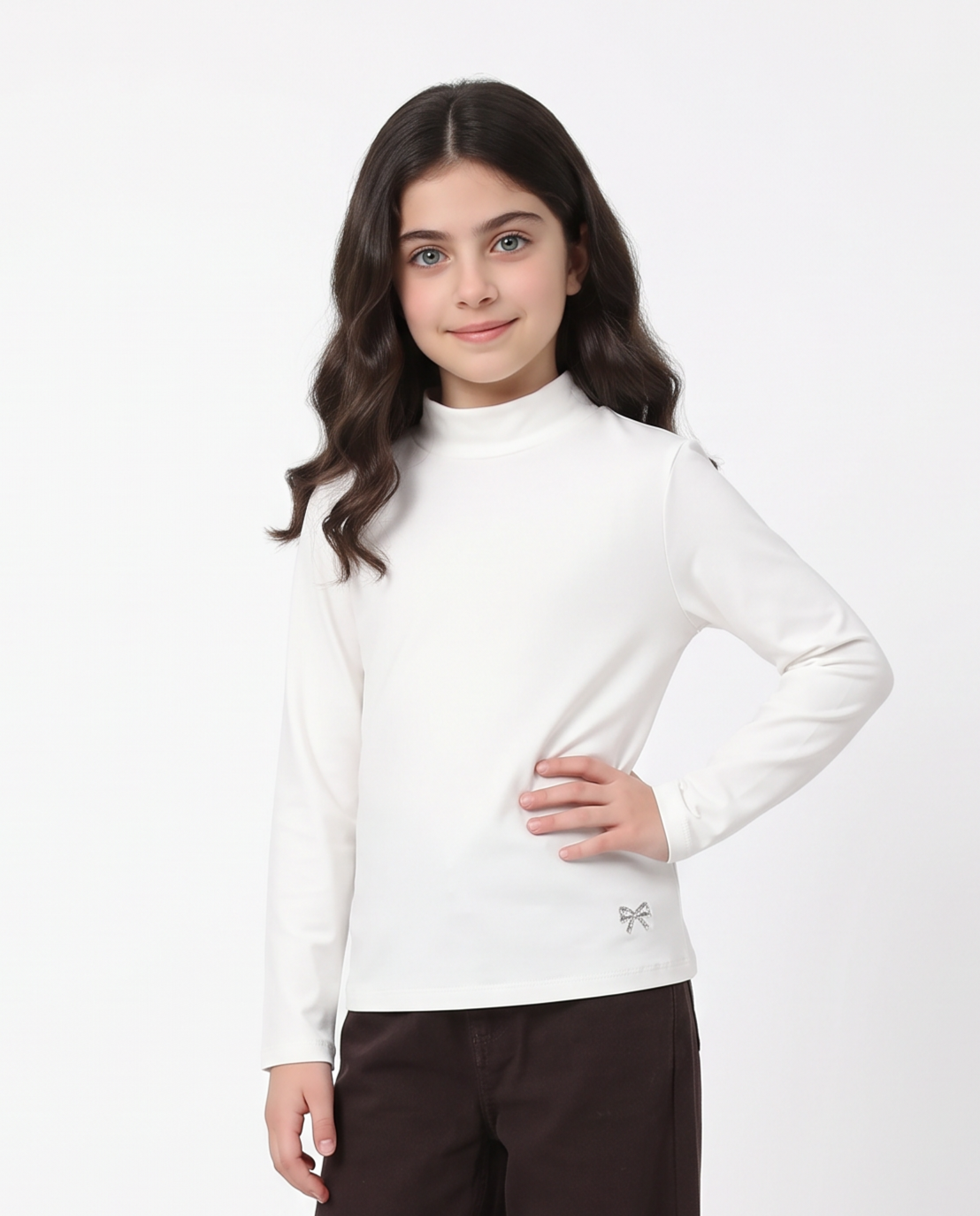 Long sleeve high neck T-shirt interlock - White