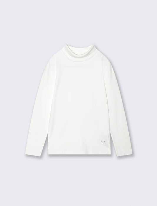 Long sleeve high neck T-shirt interlock - White