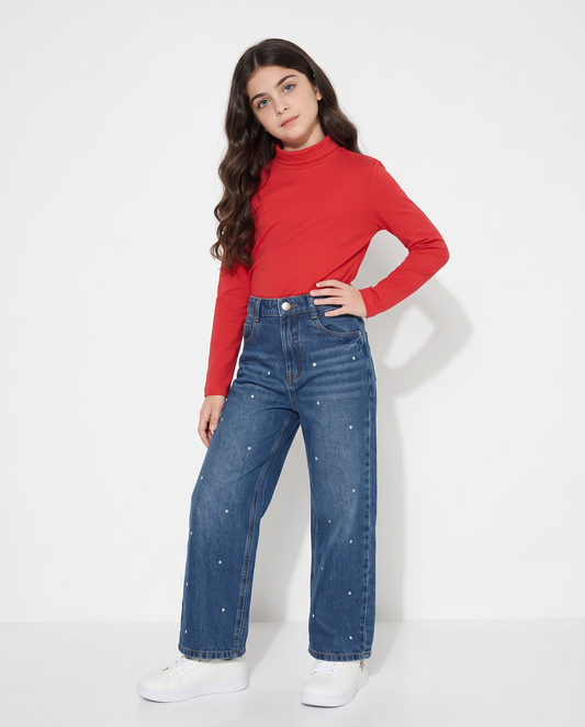 Long sleeve high neck T-shirt interlock - Red