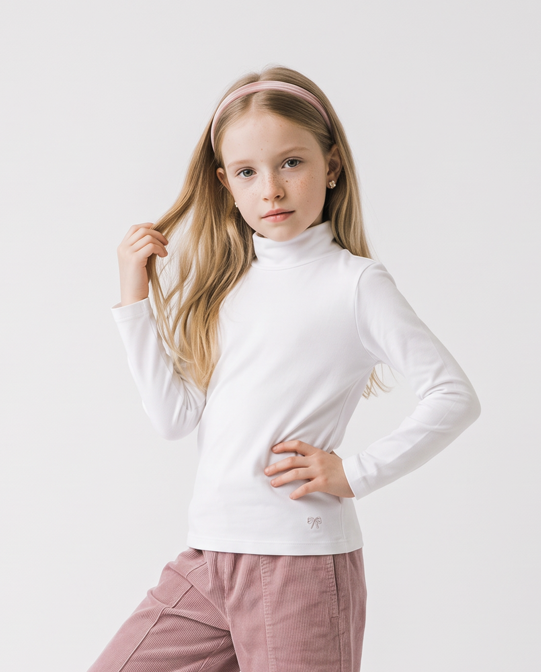 Long sleeve high neck T-shirt interlock - White