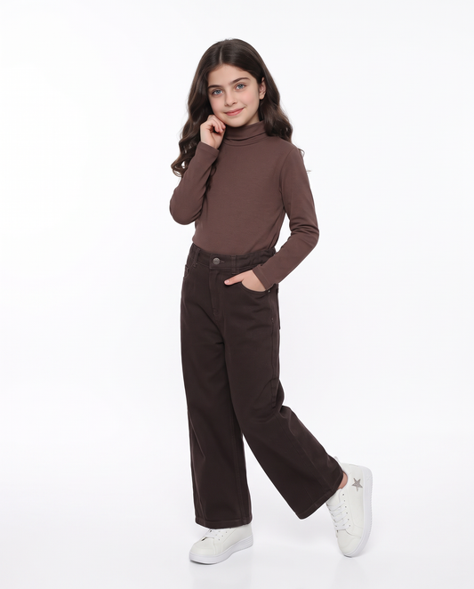 Long sleeve high neck T-shirt interlock - Brown