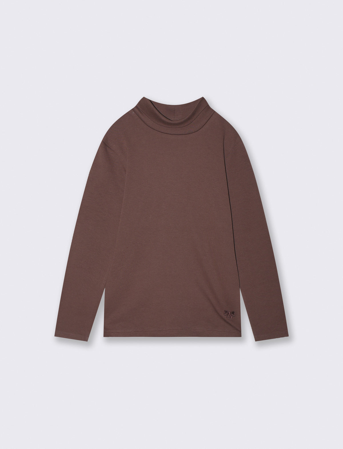 T-shirt collo alto manica lunga interlock - Marrone cioccolato