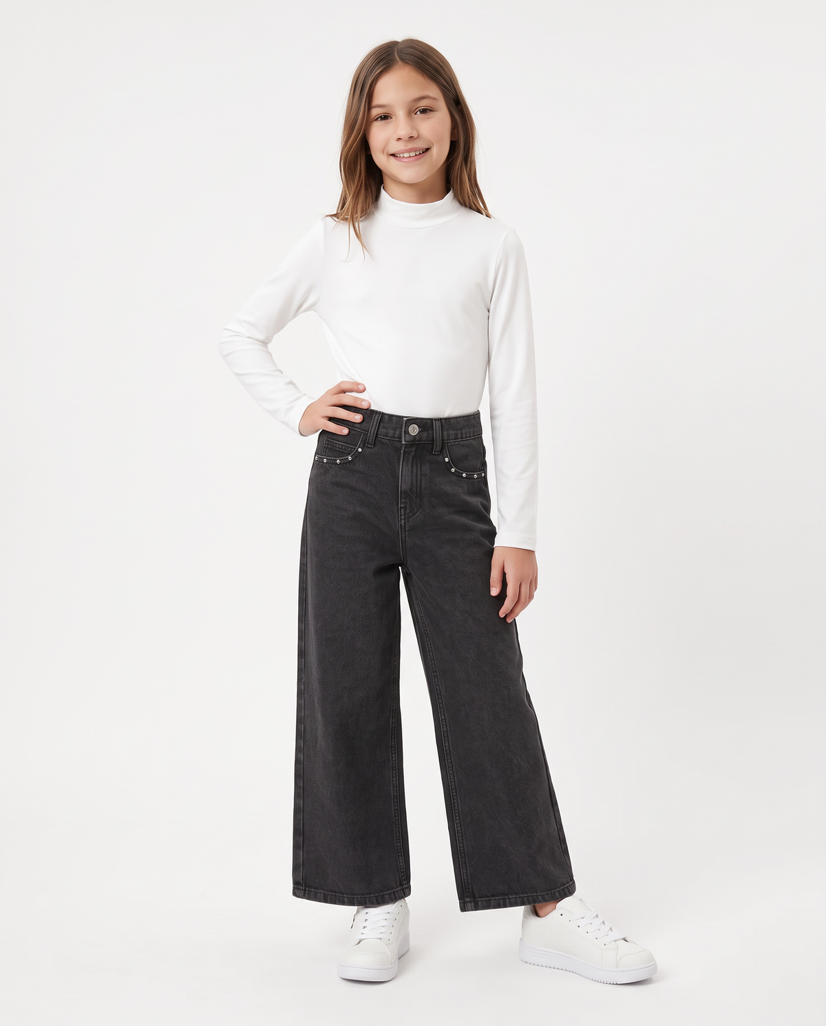 Long sleeve mock neck T-shirt interlock - White