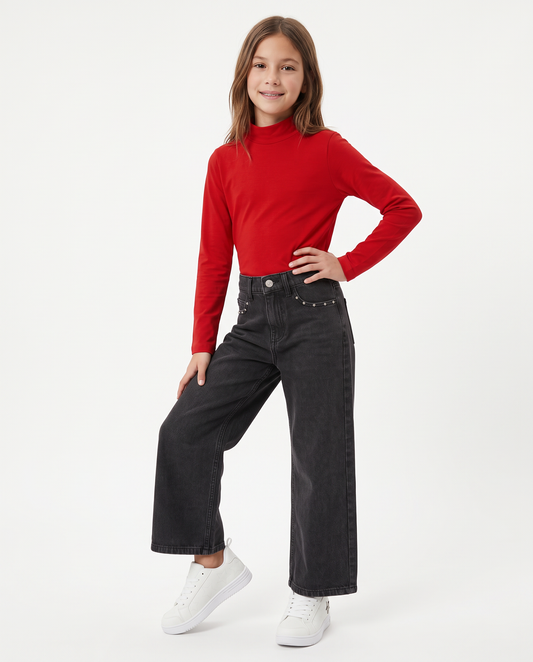 T-shirt mezzo collo manica lunga interlock - Rosso