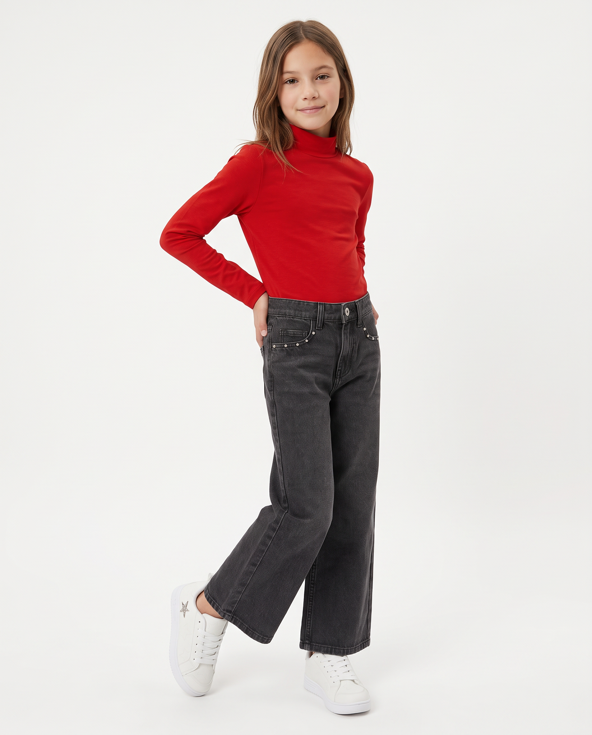 T-shirt mezzo collo manica lunga interlock - Rosso