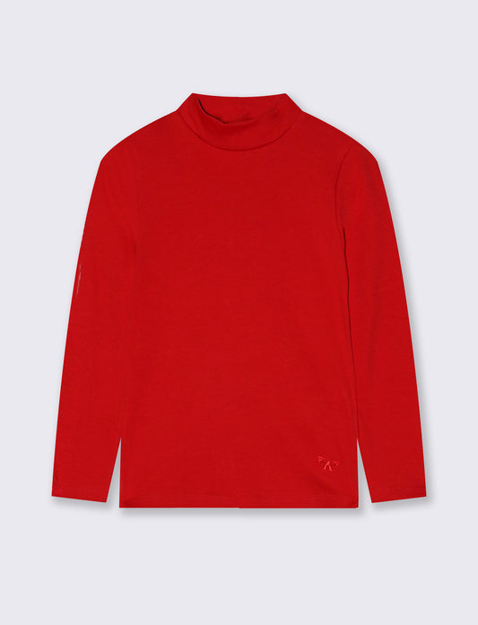 T-shirt mezzo collo manica lunga interlock - Rosso