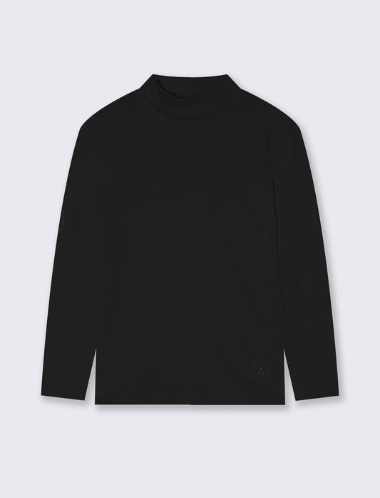 T-shirt mezzo collo manica lunga interlock - Nero