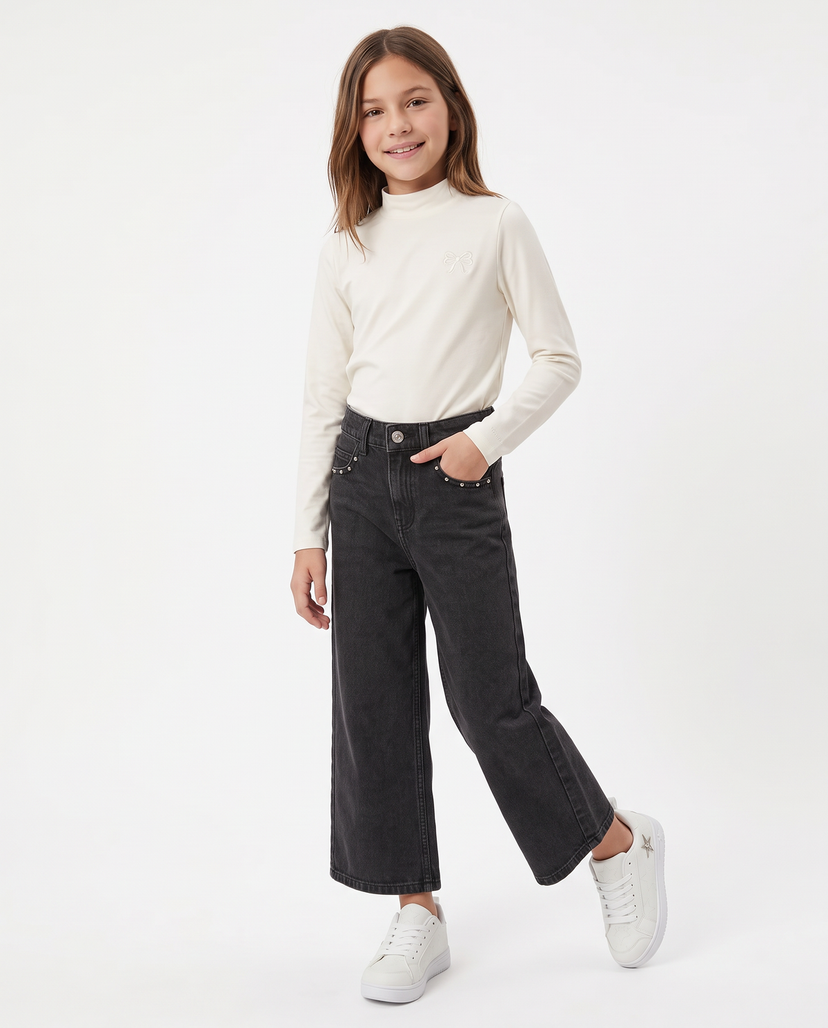 T-shirt mezzo collo manica lunga interlock - Bianco latte