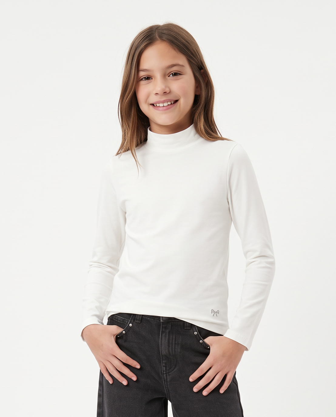T-shirt mezzo collo manica lunga interlock - Bianco latte