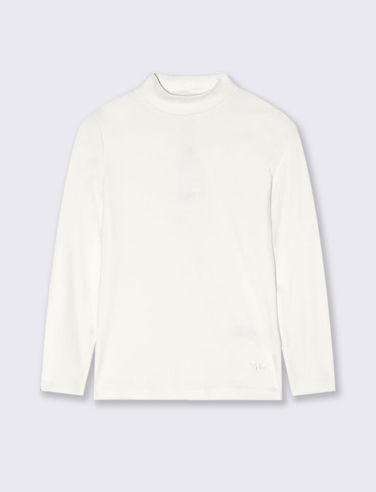 T-shirt mezzo collo manica lunga interlock - Bianco latte