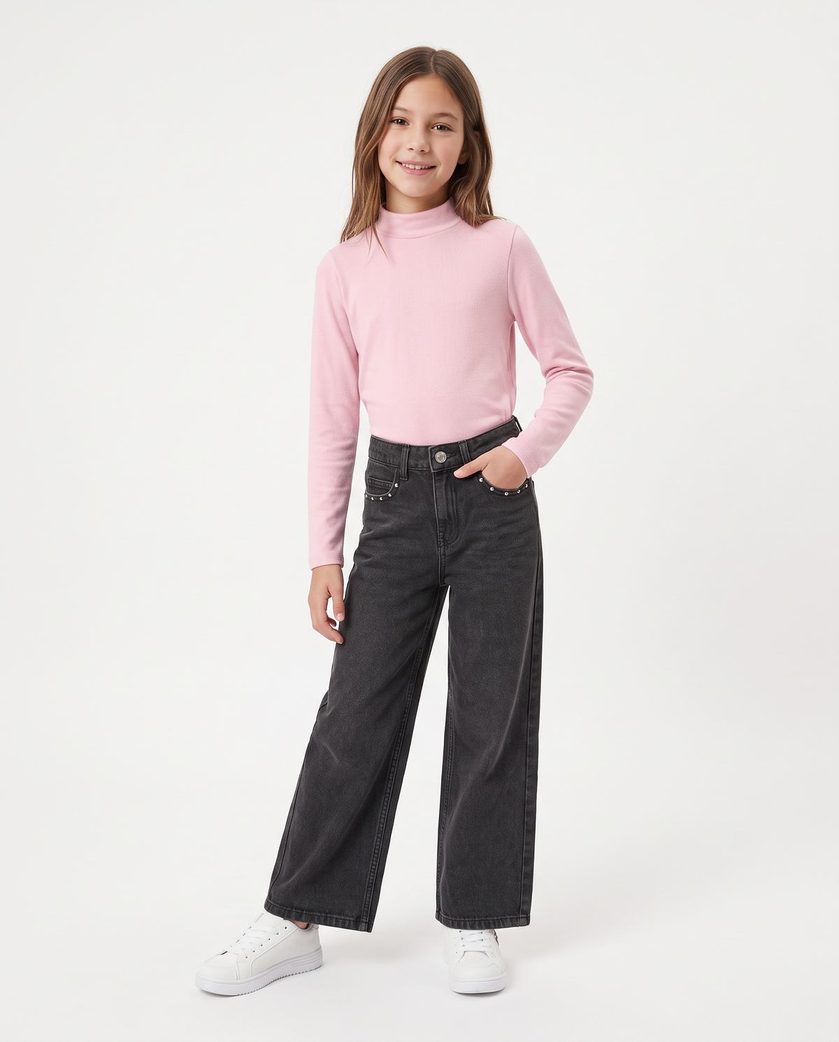 Long sleeve mock neck T-shirt interlock - Pink