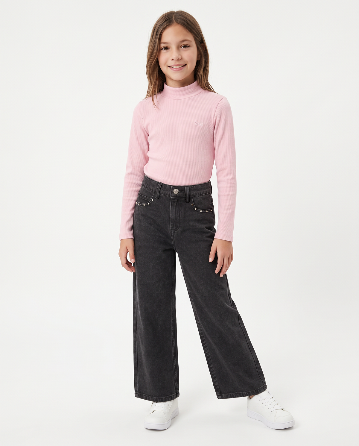 Long sleeve mock neck T-shirt interlock - Pink