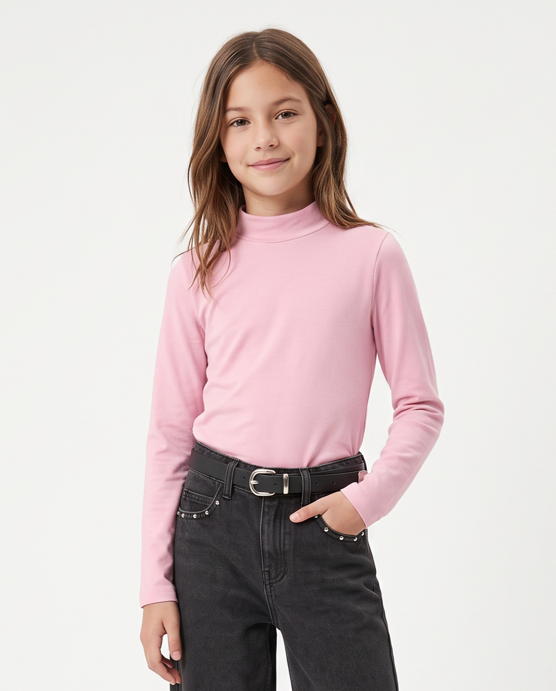 Long sleeve mock neck T-shirt interlock - Pink