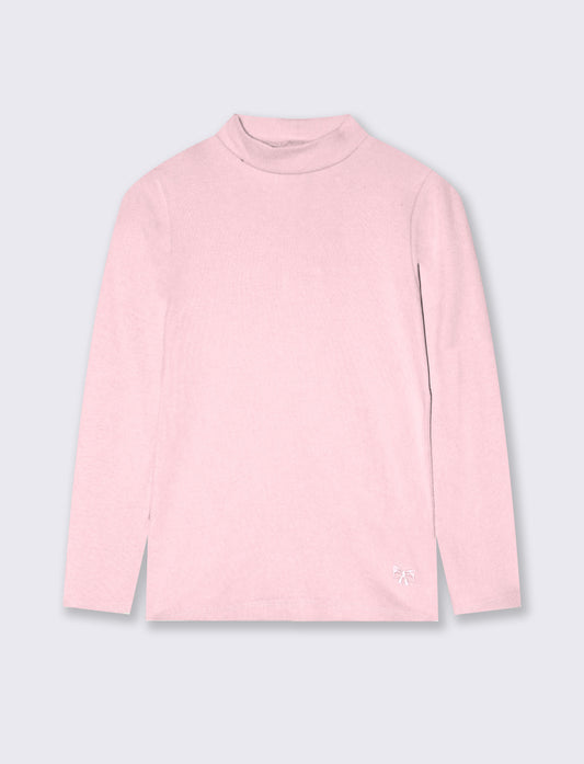 T-shirt mezzo collo manica lunga interlock - Rosa polvere