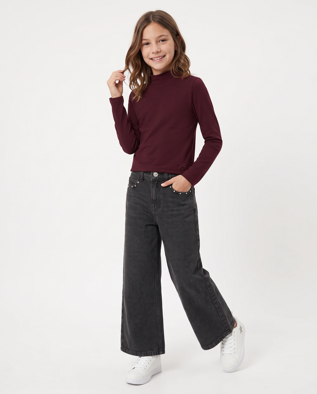 Long sleeve mock neck T-shirt interlock - Red