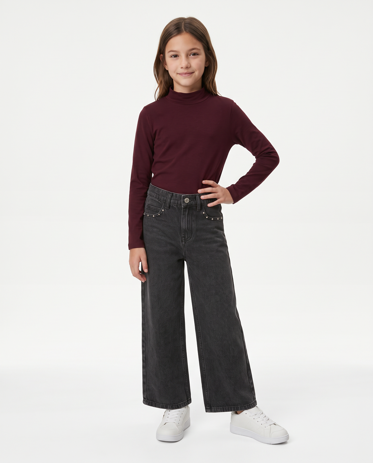 Long sleeve mock neck T-shirt interlock - Red