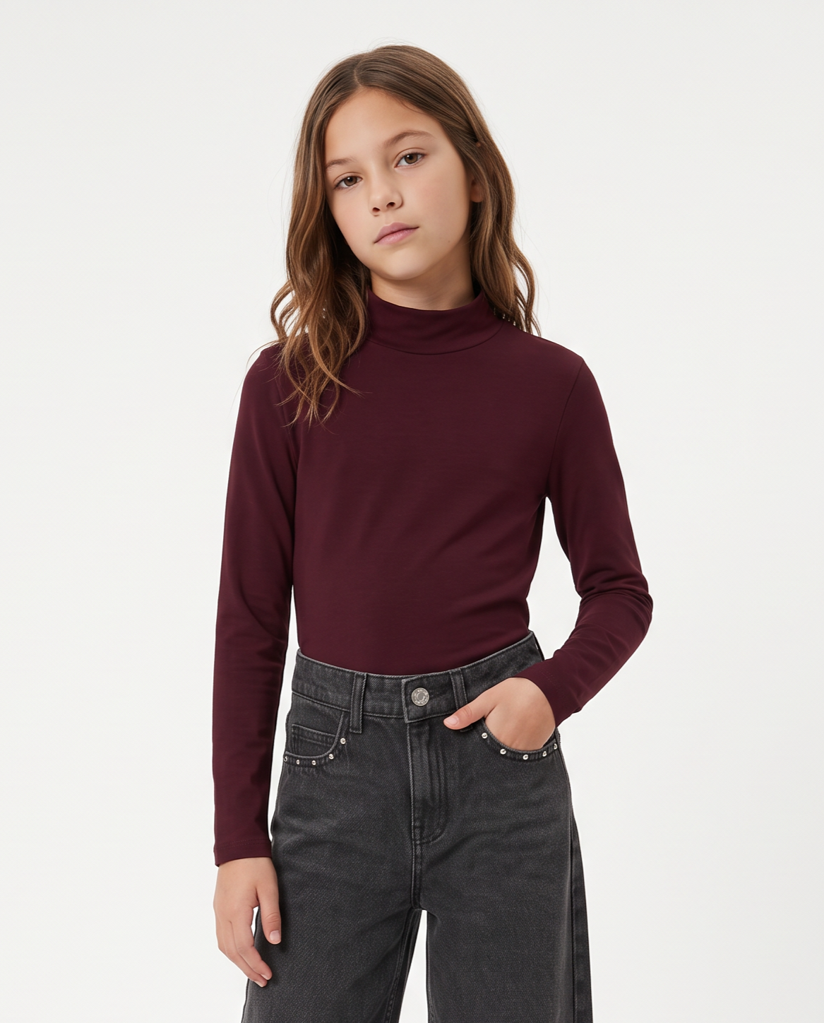 Long sleeve mock neck T-shirt interlock - Red