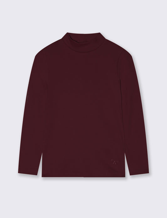 T-shirt mezzo collo manica lunga interlock - Bordeaux