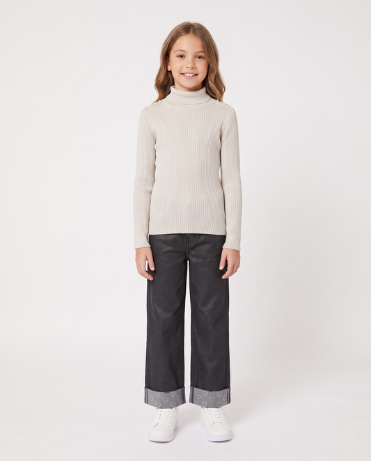 Child's high neck ribbed sweater - Beige
