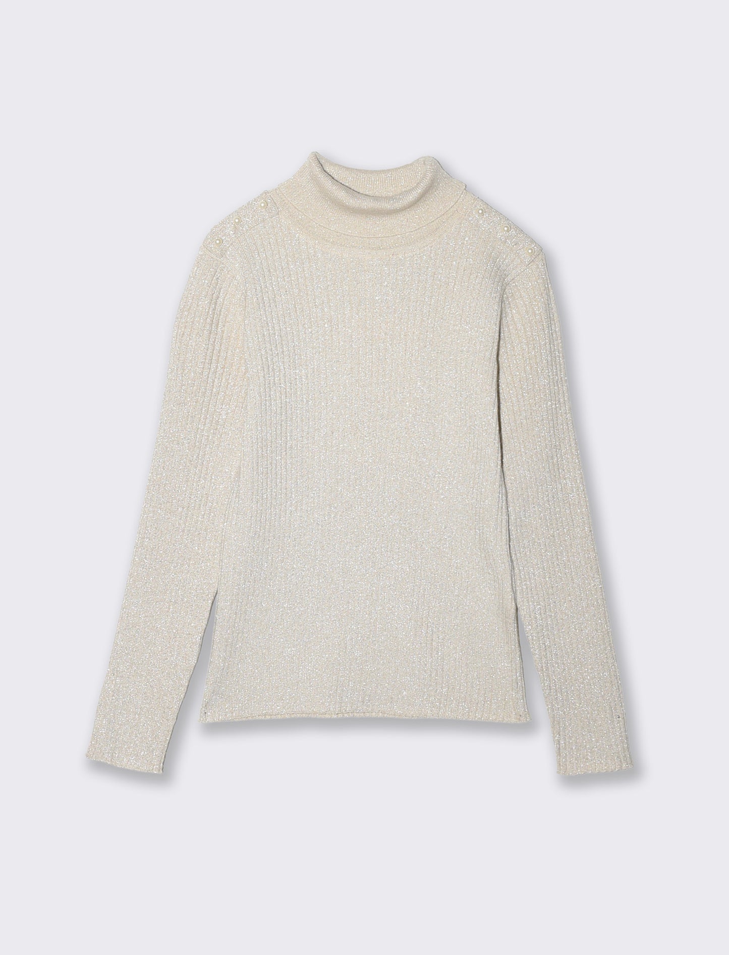 Maglia collo alto bambina in costina - Beige