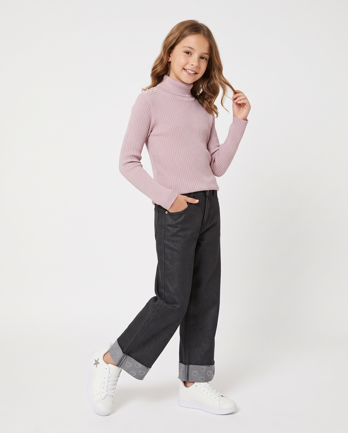 Child's high neck ribbed sweater - Pink